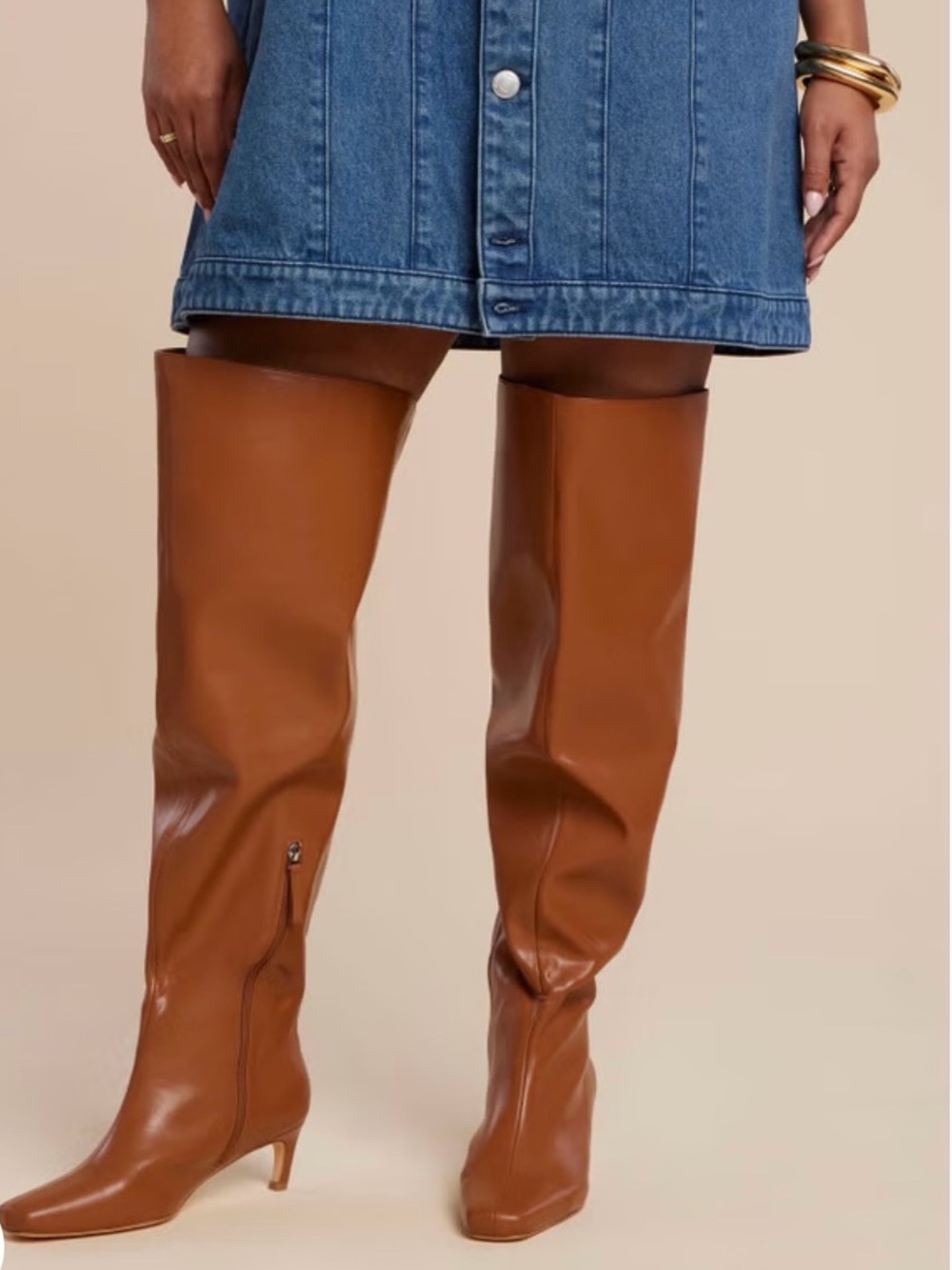 Eloquii Cognac Over-the-Knee Leather Boots